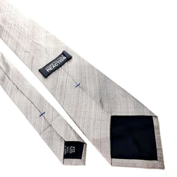 Kenneth Cole Reaction Silk Tie Silver Beige Woven Striped - Picture 5 of 6